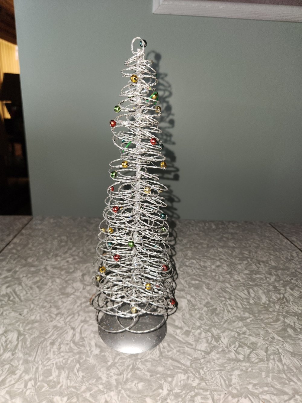 Source Unknown Silver Wire Spiral Christmas Tree with Multi-Colored Beads